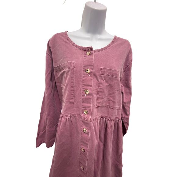 VTG Sun Belt Denim Maxi Shirt Dress Womens XL pink Button Front Cottagecore FLAW - Picture 2 of 8